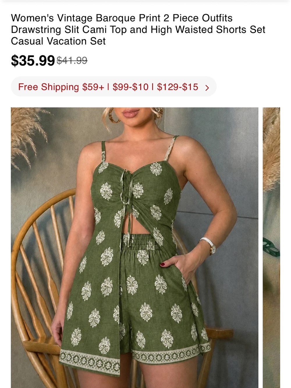 ChicMe Olive Green two piece short set Size L - Picture 5 of 7